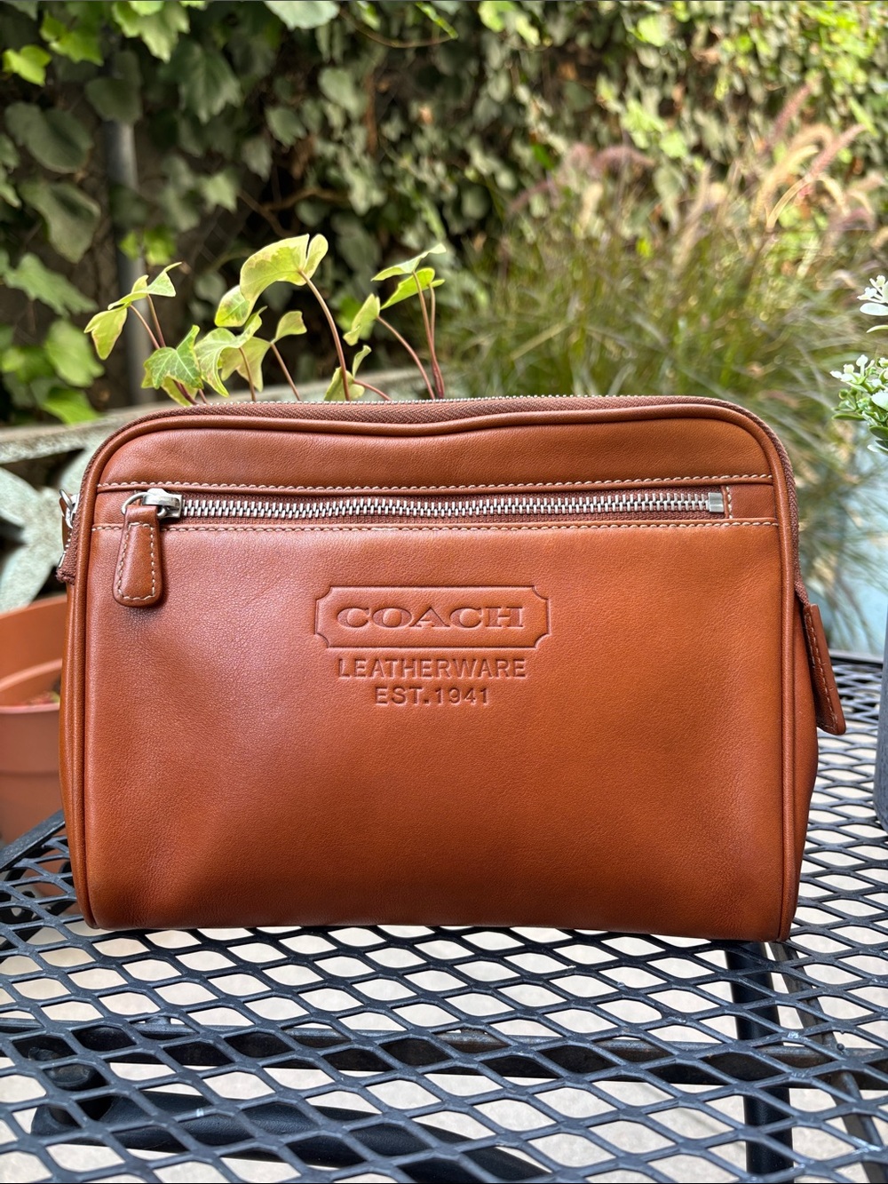 Coach Leather Toiletry Dopp Kit in Cognac Brown #5066